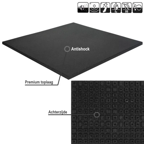 Premium Sportvloer rubber tegel ZWART | 100x100cm | 3cm dik