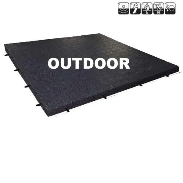 Sportvloer rubber tegel OUTDOOR ZWART incl. Pin/Gat verbinding | 100cm x 100cm | 3cm dik