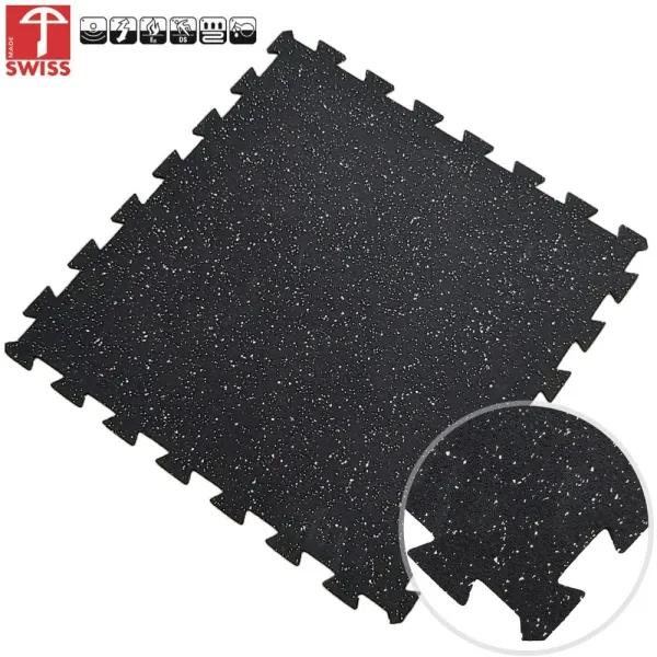 Sportvloer ProfiGym puzzel tegel zwart met grijze spikkels | 6mm dik | 60cm x 60cm