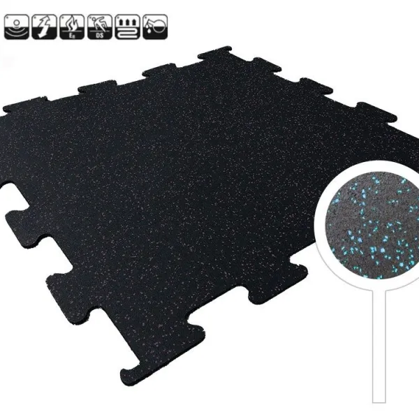Sportvloer ProfiGym puzzel tegel Zwart/Blauw | 15mm dik | 100cm x 100cm