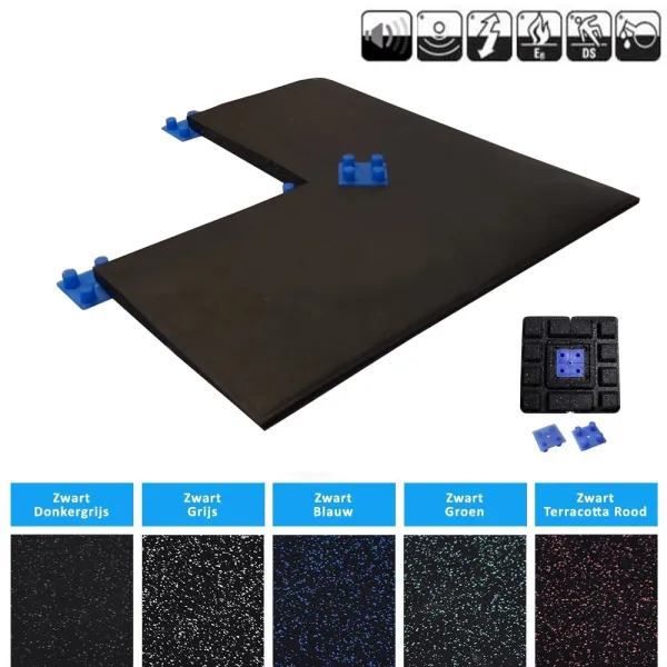 Klik-systeem rubber hoekprofiel | 50cm breed x 50cm lang | 2cm dik