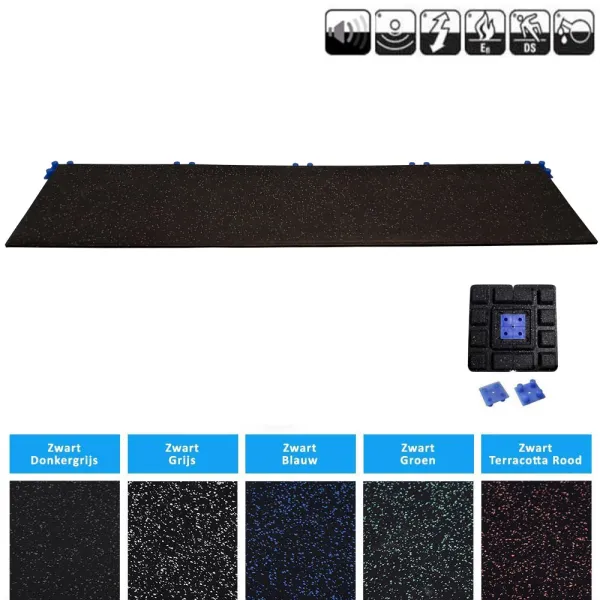 Klik-systeem rubber oploop/afwerk profiel | 25cm breed x 100cm lang | 2 cm dik
