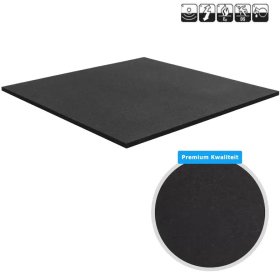 PREMIUM sportvloer naadloos zonder voegen lasergesneden rubber tegel ZWART – fijne korrel | 100x100cm | 2cm dik