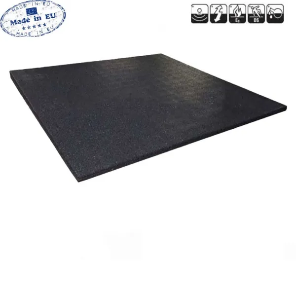 Sportvloer rubber tegel ZWART – fijne korrel | 100x100cm | 1cm dik