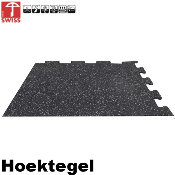 Sportvloer ProfiGym hoektegel Zwart/Grijs | 15mm dik | 100cm x 100cm