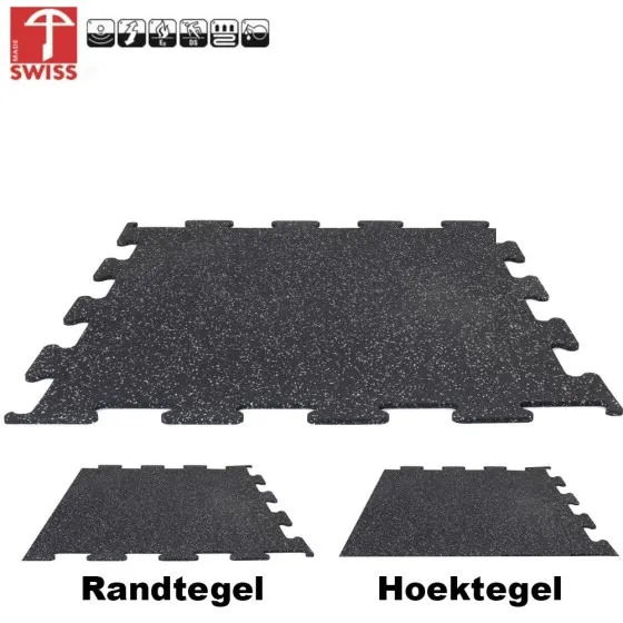 Sportvloer ProfiGym puzzel tegel Zwart/Grijs | 10mm dik | 100cm x 100cm