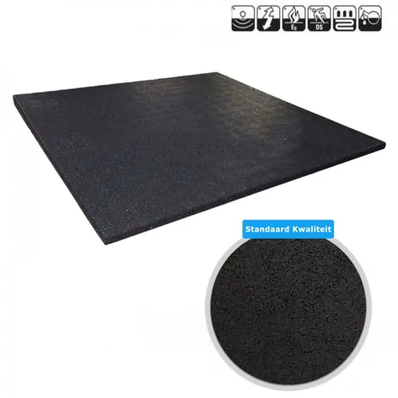 Sportvloer rubber tegel ZWART – fijne korrel | 100cm x 100cm | 2cm dik