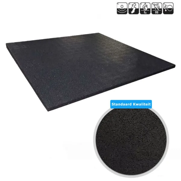 Sportvloer rubber tegel ZWART – fijne korrel | 100cm x 100cm | 1.5cm dik